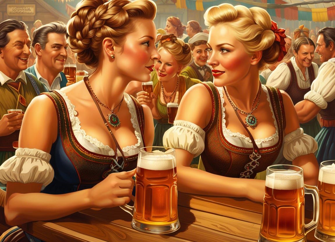 Oktoberfest Celebration with Women in Trachten Blouses