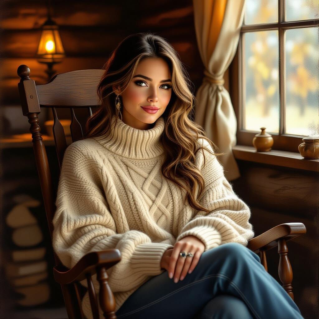 Woman in Rocking Chair with Golden Lighting