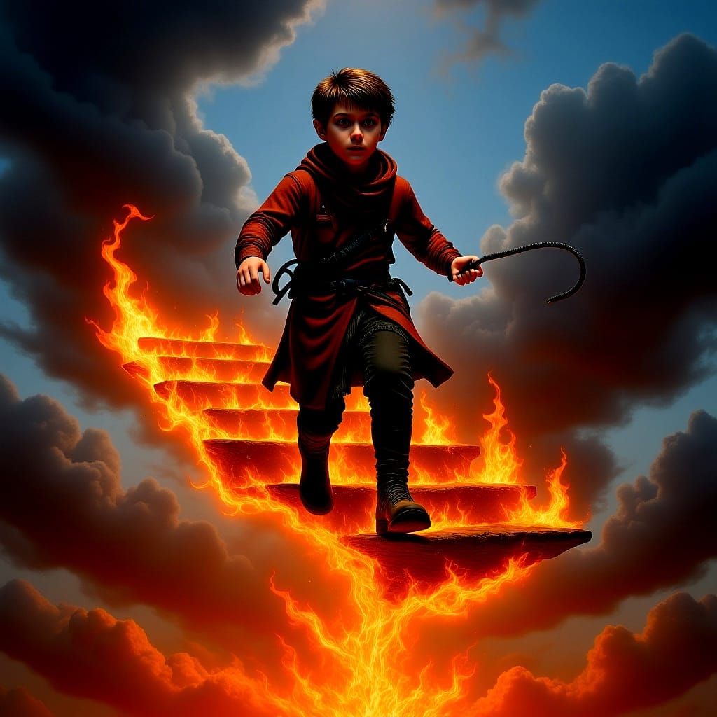 Young Boy Ascends Stairway to Hell