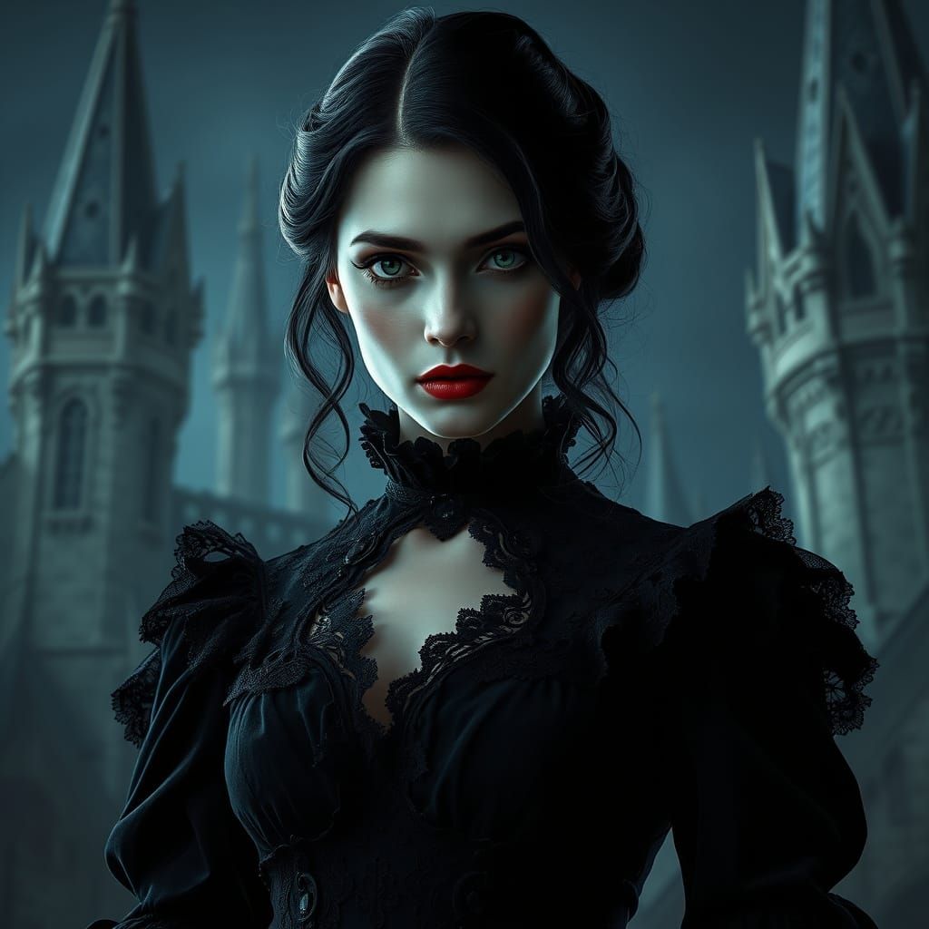 Mysterious Victorian Vampire in Dark, Gothic Castle