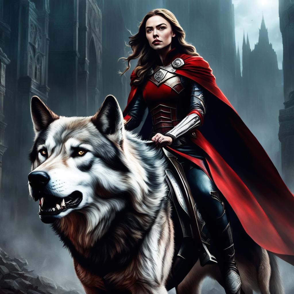 Talia Al Ghul Riding a Wolf in Armour