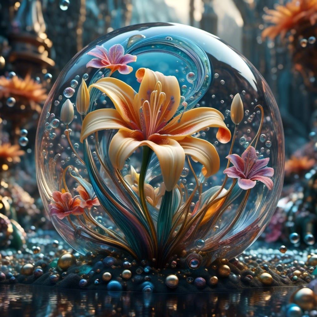 Abstract Lily Made of Bubbles in Picasso Burton Style