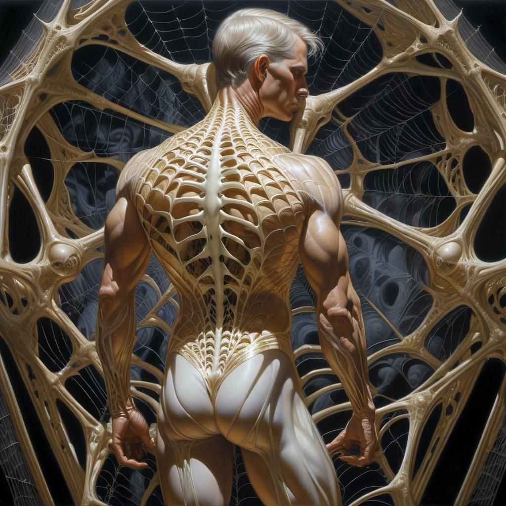 Spiderweb Man: Hyperdetailed Anatomical Oil Painting