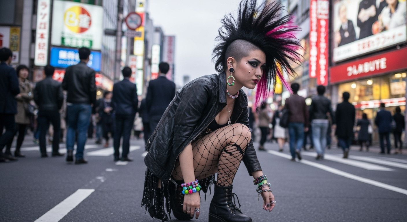 Punk Gyaru Girl in Shibuya Street Photography Style