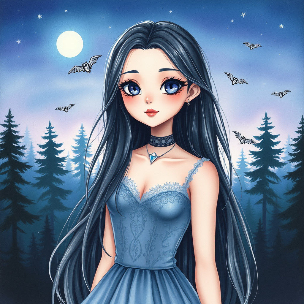Kawaii Vampire Woman in Enchanted Twilight Forest