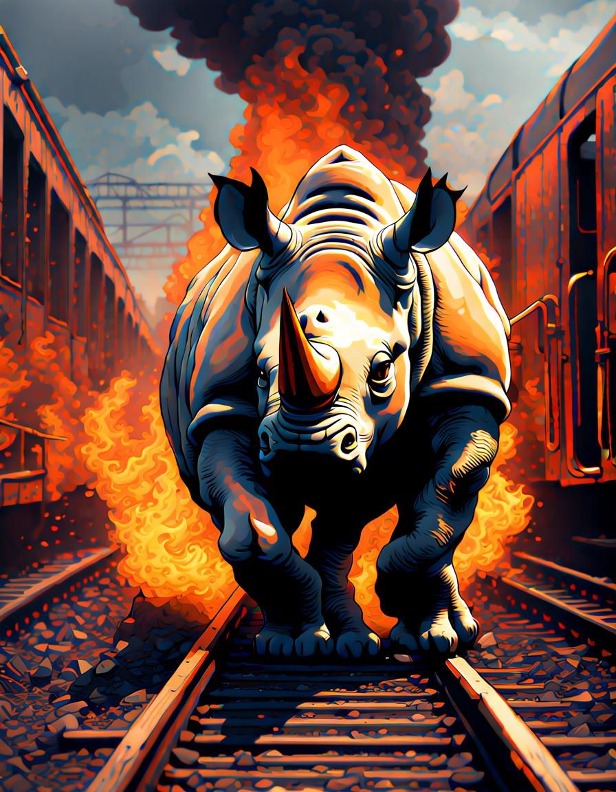 Rhinoceros Firefighter: Detailed Matte Painting