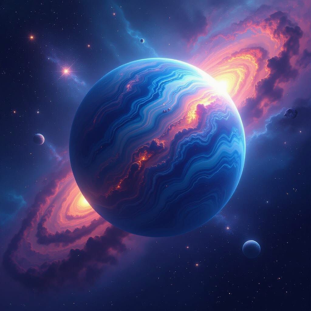 Majestic Neptune Swirling with Stars and Galaxies