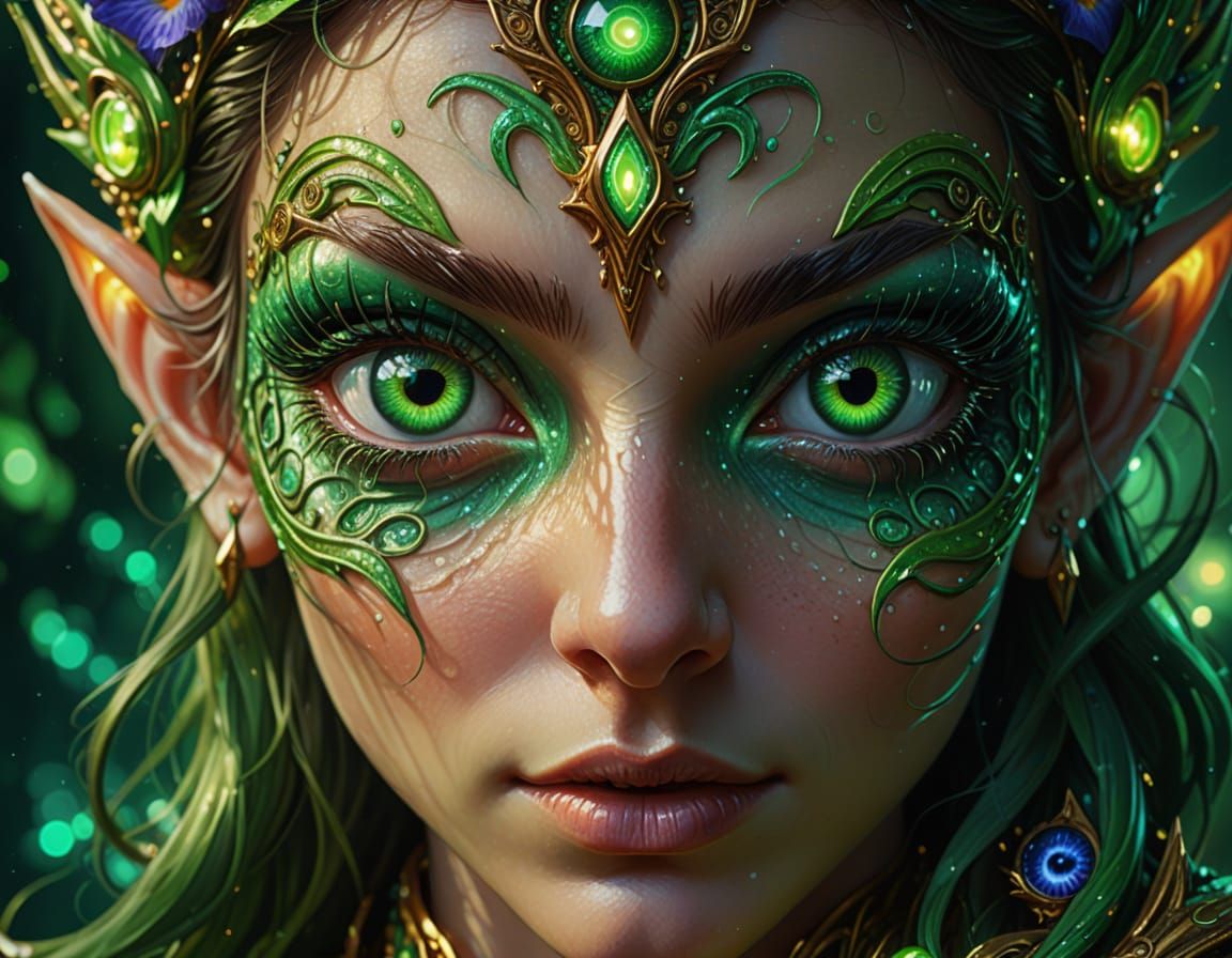 Hyperrealistic Elven Portrait in Radiant Colors