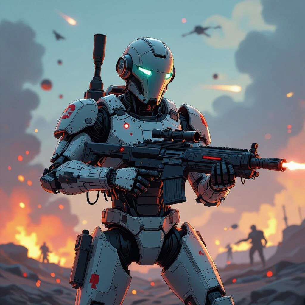 Battle Damaged Medic Droid on Battlefield