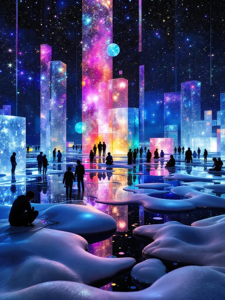 Futuristic City in Galaxy Glass with Atmospheric Perspective