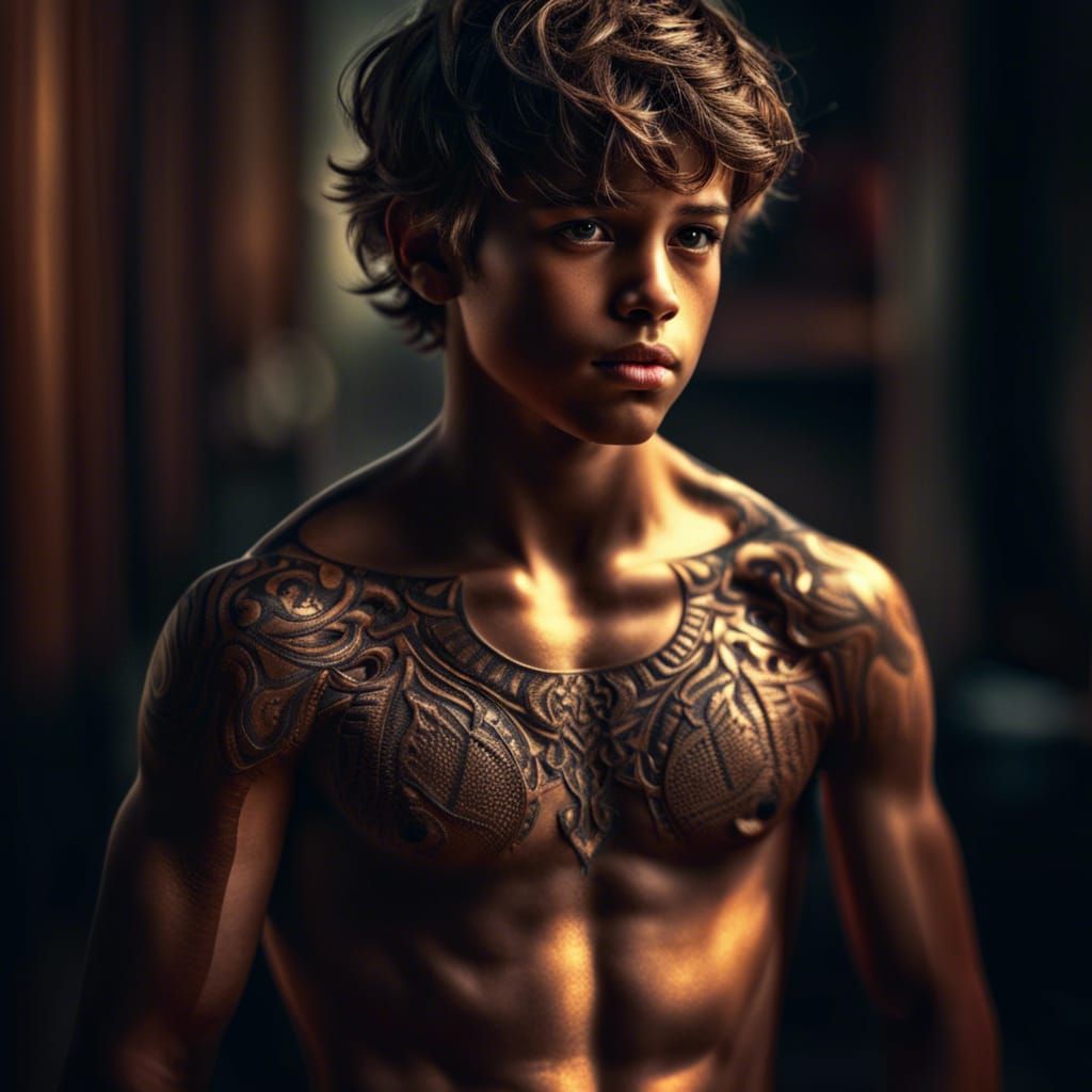 Hyperrealistic Boy with Defined Abs in HDR