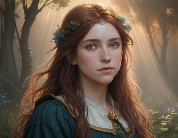 Medieval Irish Woman: Pre-Raphaelite Sunset Portrait