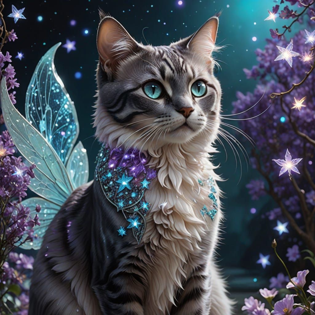 Enchanting Fairy Cat in Dreamlike Aquamarine Hues