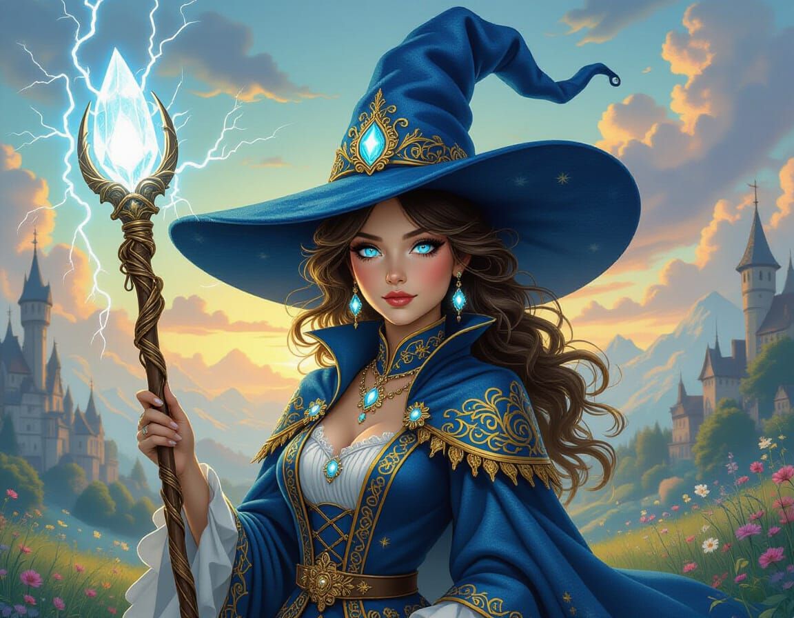 Magical Witch with Lightning Staff, Ethereal Art