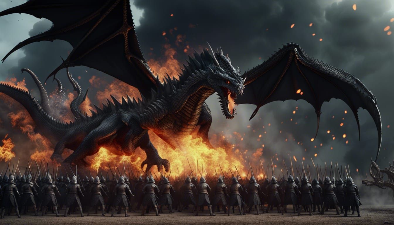 Epic Black Dragon Battle in Dark Fantasy Style