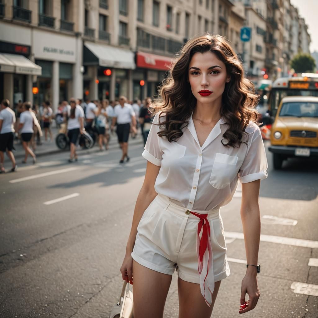 A stunningly gorgeous Italian brunette with long 1940s style...