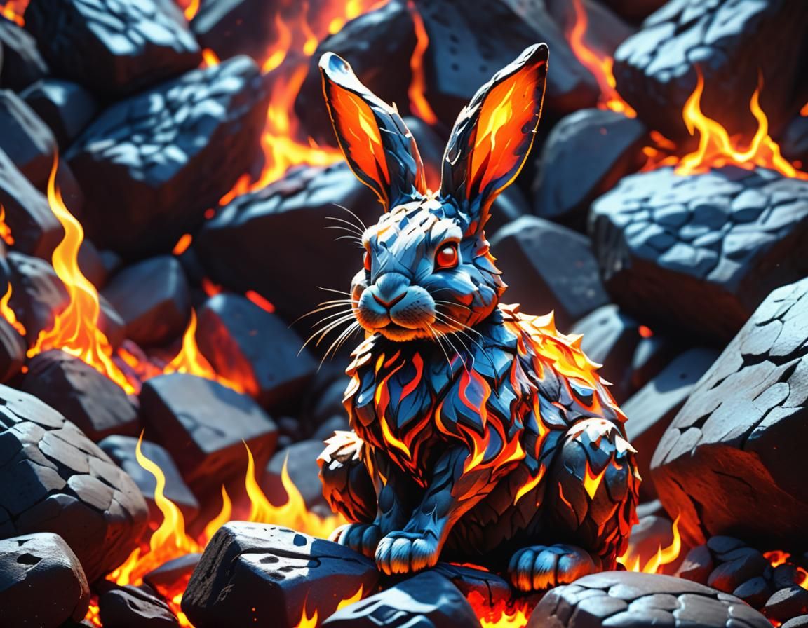 Fiery Lava Rabbit Concept Art in 8K