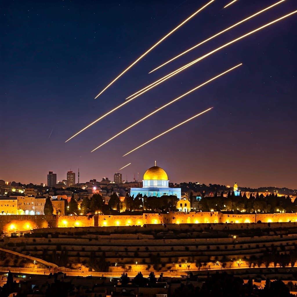 Iron Dome Intercepts Rockets Over Jerusalem in Hyperrealism