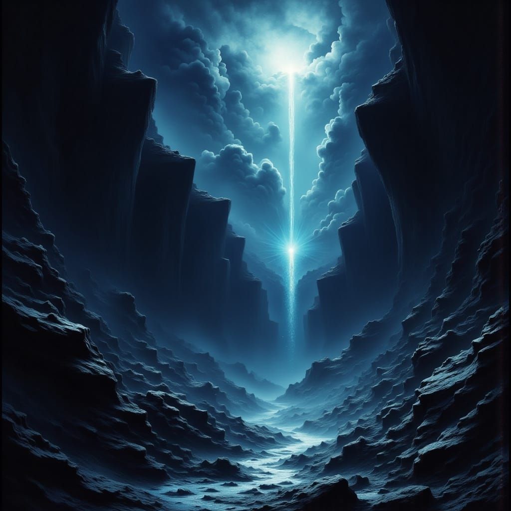 Ethereal Starlight Illuminates Gemstones in Dark Chasm