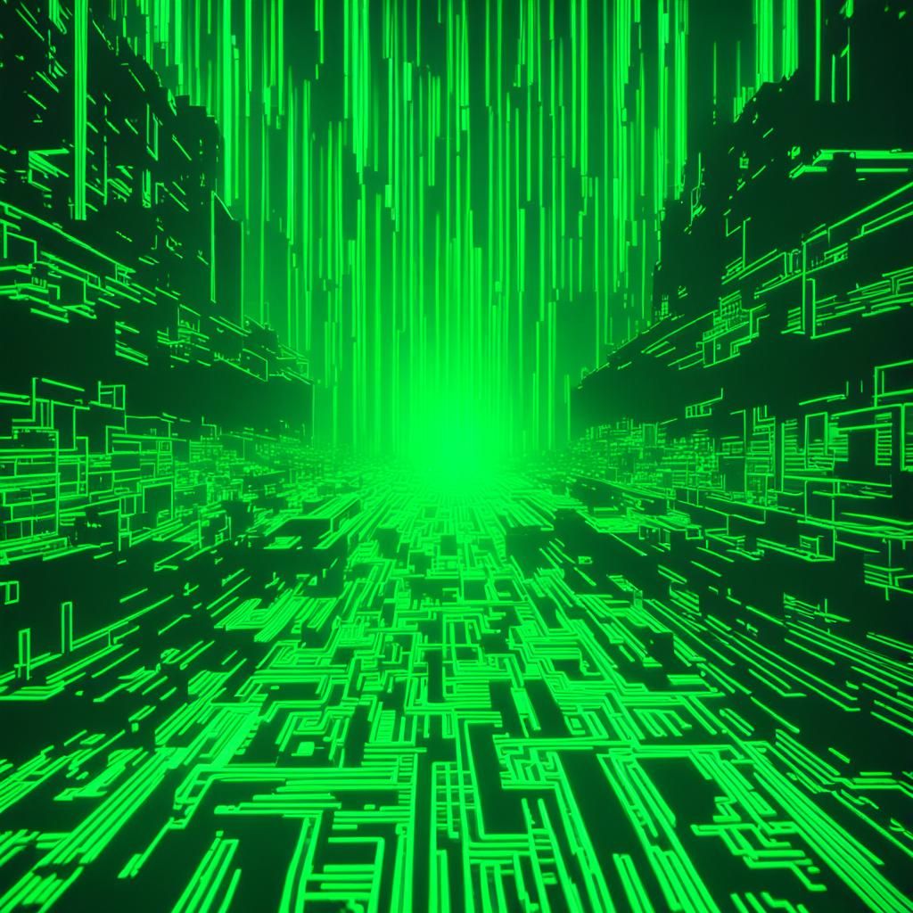 Robotic Chaos in Green Glitch ASCII Art