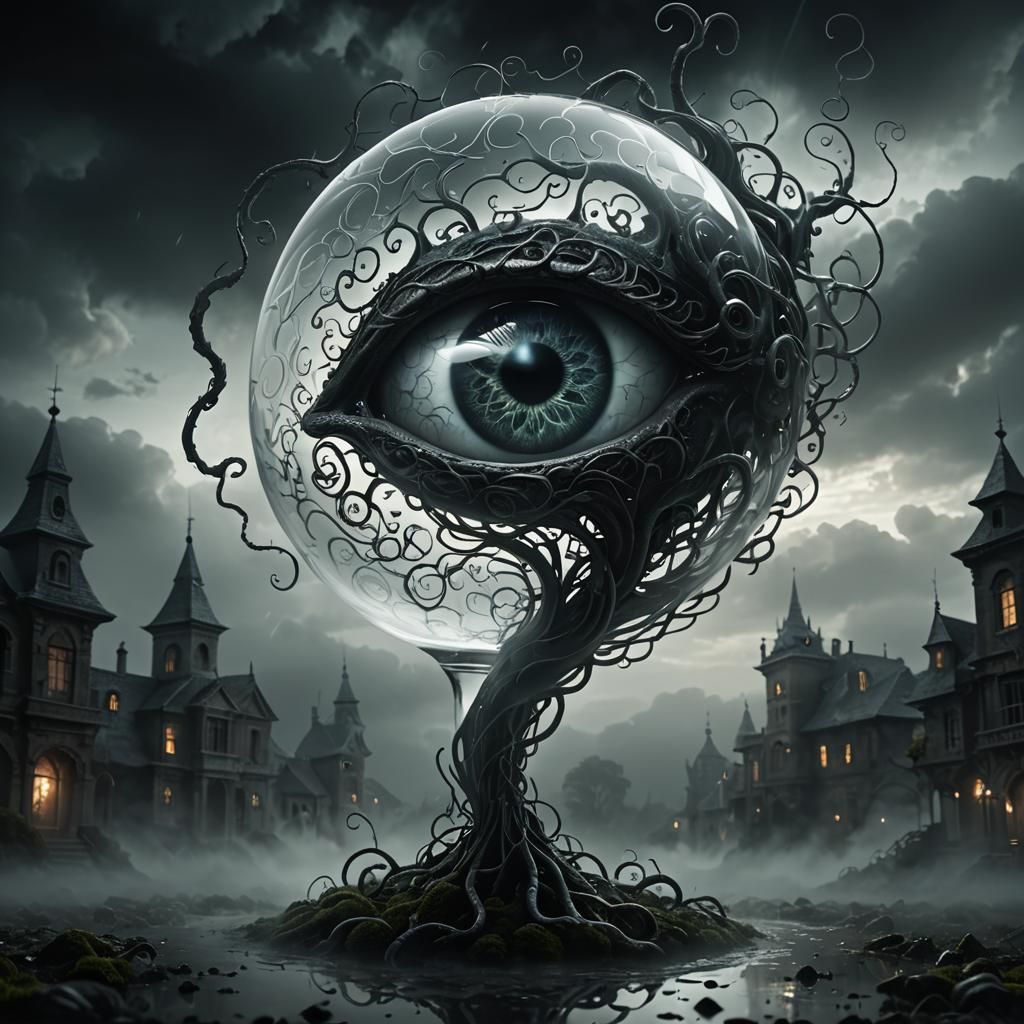 Dramatic Dark Fantasy Glass "A" with Brain and Eye