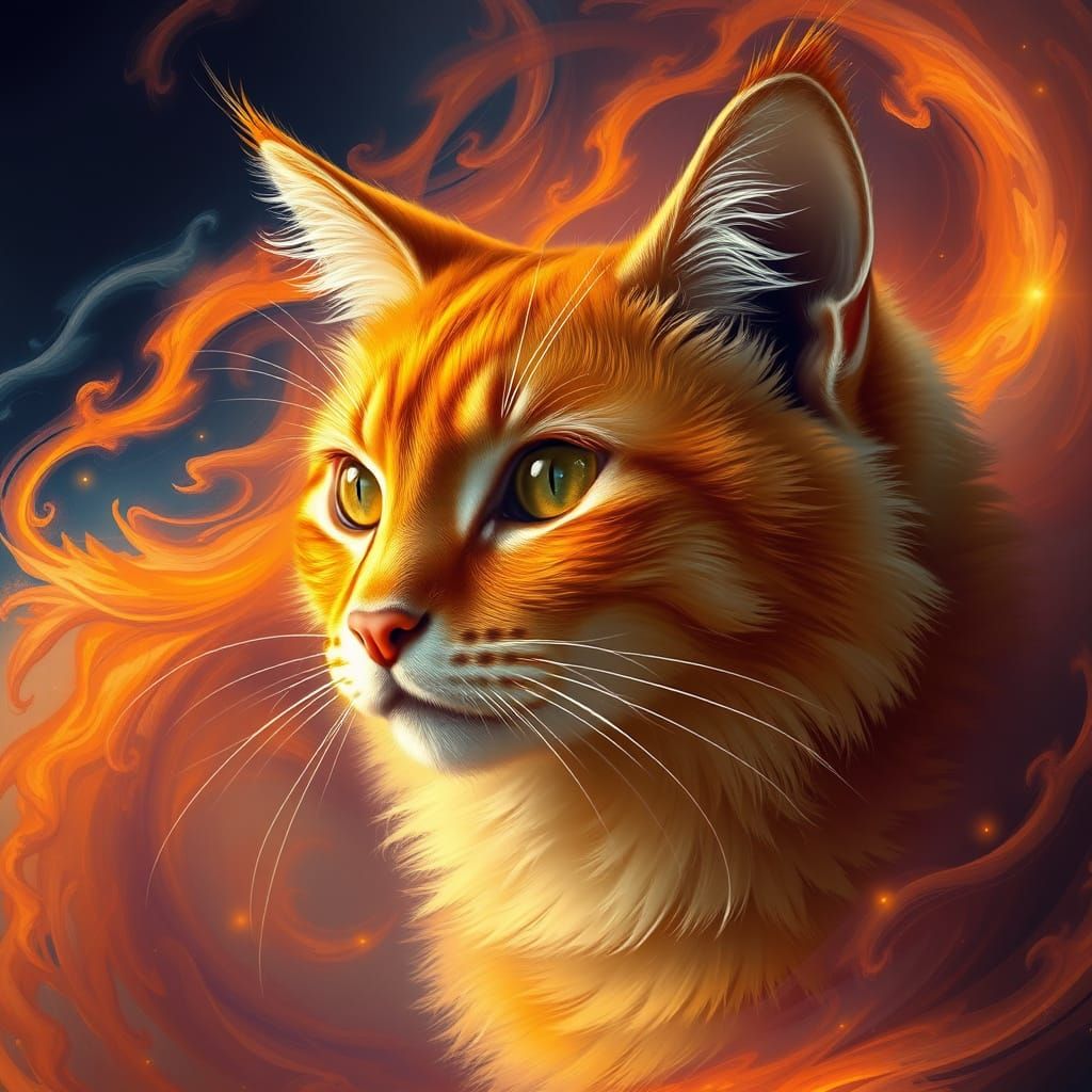 Majestic Orange Cat in Vibrant Sunset Aura