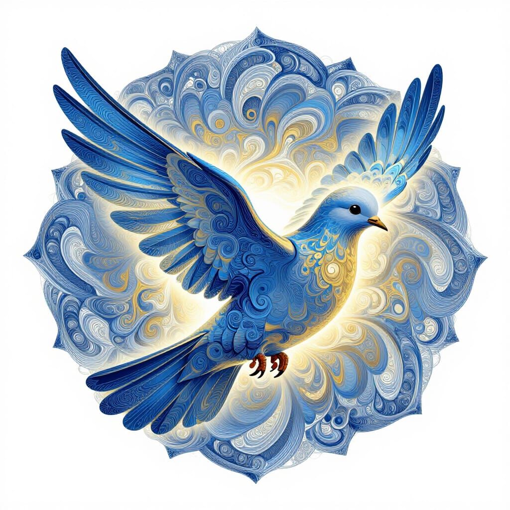 Majestic Dove in Abstract Fractal Flight