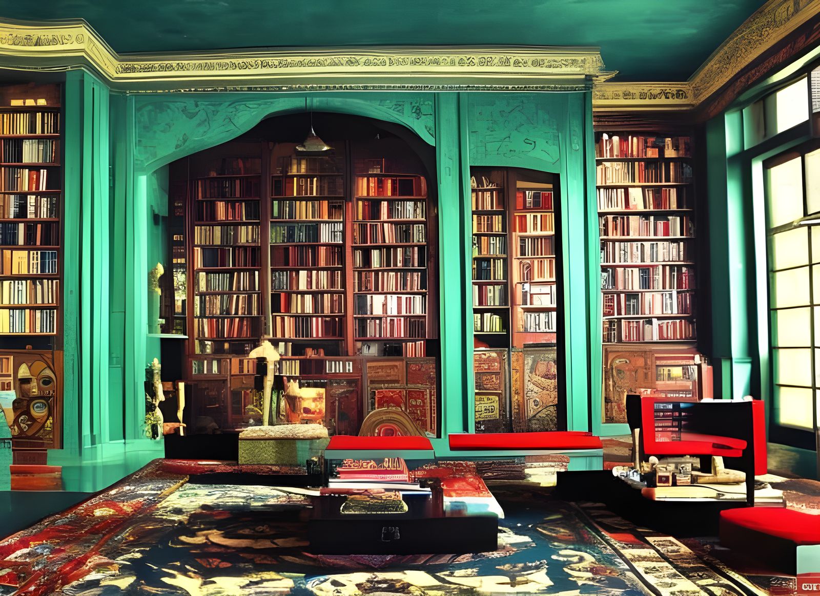 Weird Library Interior With Optical Illusions