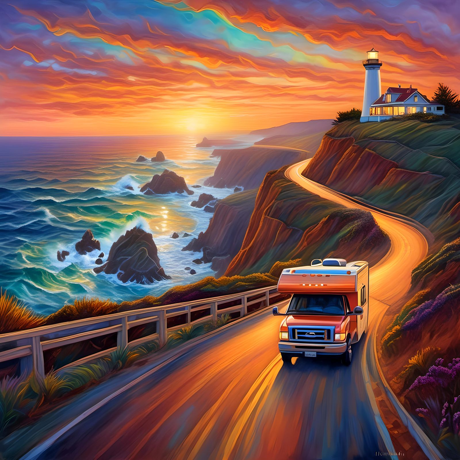 Highway 101 Motorhome Trip at Sunset