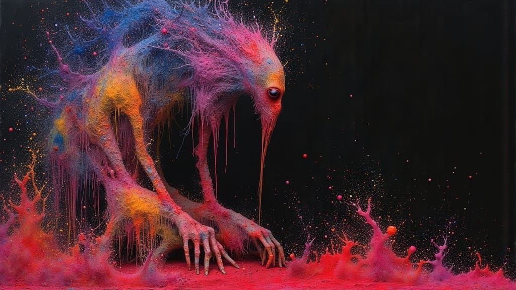 Oil Paint Character with Color Dust in Dark Fantasy Style