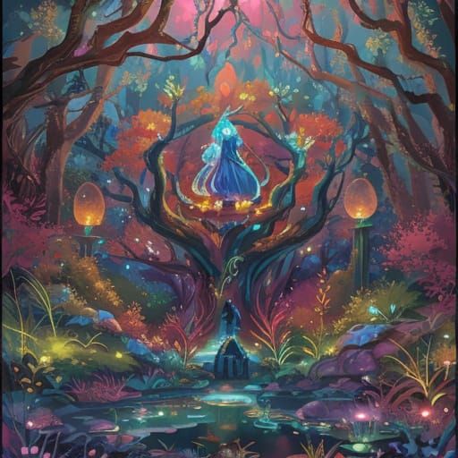 Whimsical Magical Garden in Dreamlike Watercolor Style