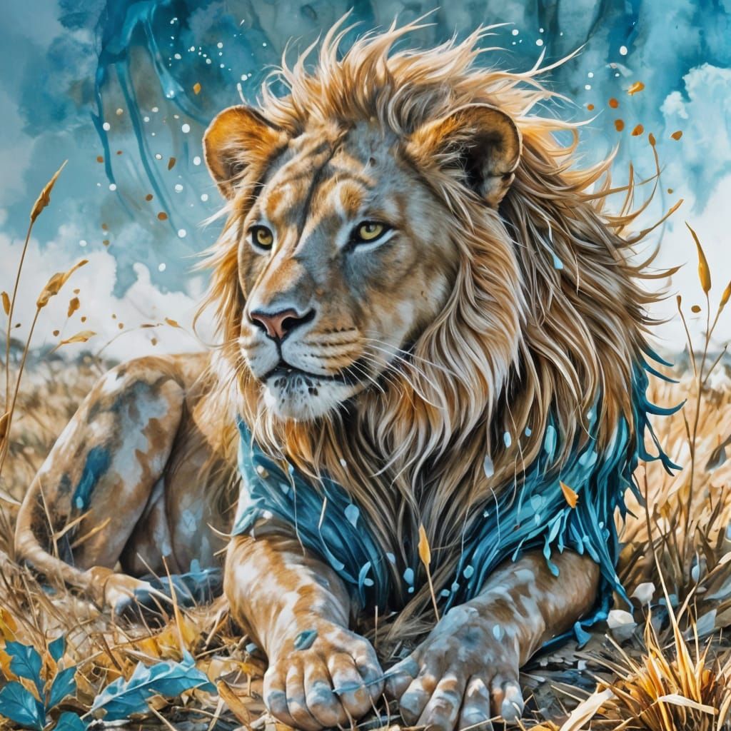 Regal Lion in Serene African Savanna Landscape