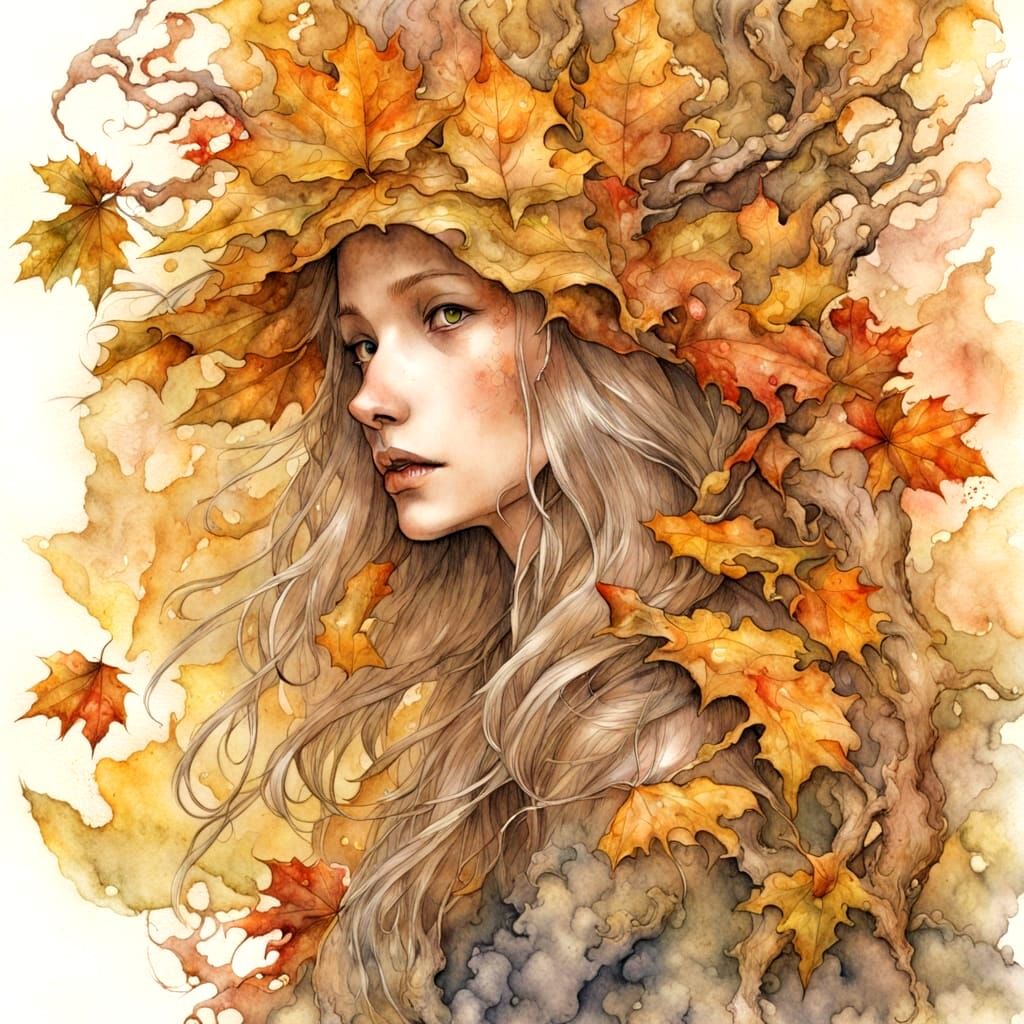 Autumn Equinox in Suminagashi Watercolor Style