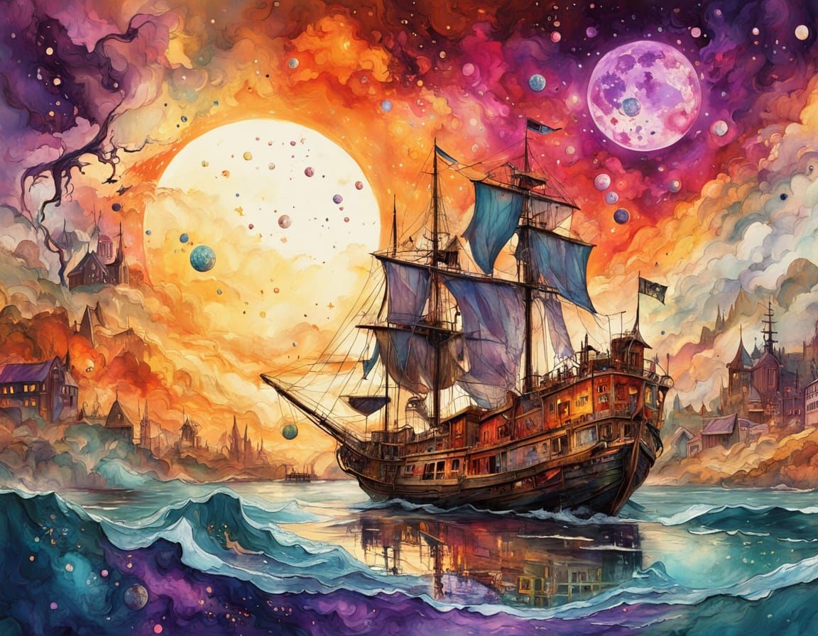 Sunset Sailboat Scene in Expressionist Style