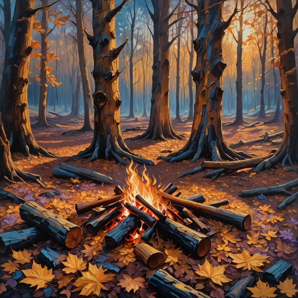 Campfire Dancing in Forest Glade: Magical Realism