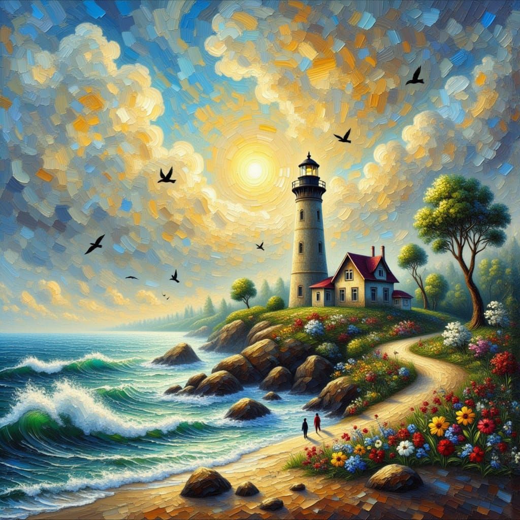 Lighthouse Amidst Golden Coastline
