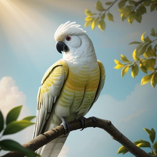 Vibrant Cockatoo Galerita Perched on a Branch in Hyperrealis...