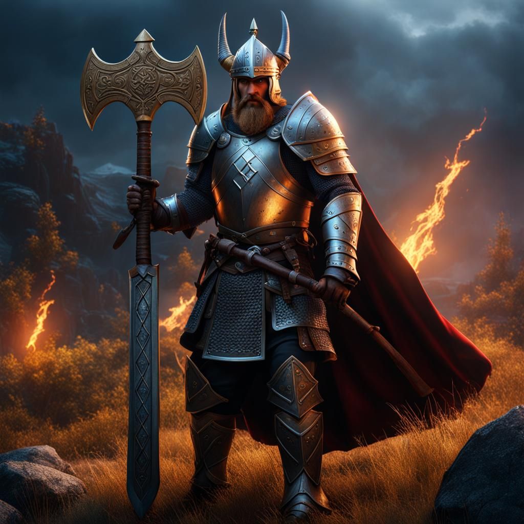 Knight Viking Hybrid with Double Axe: Fantasy Art