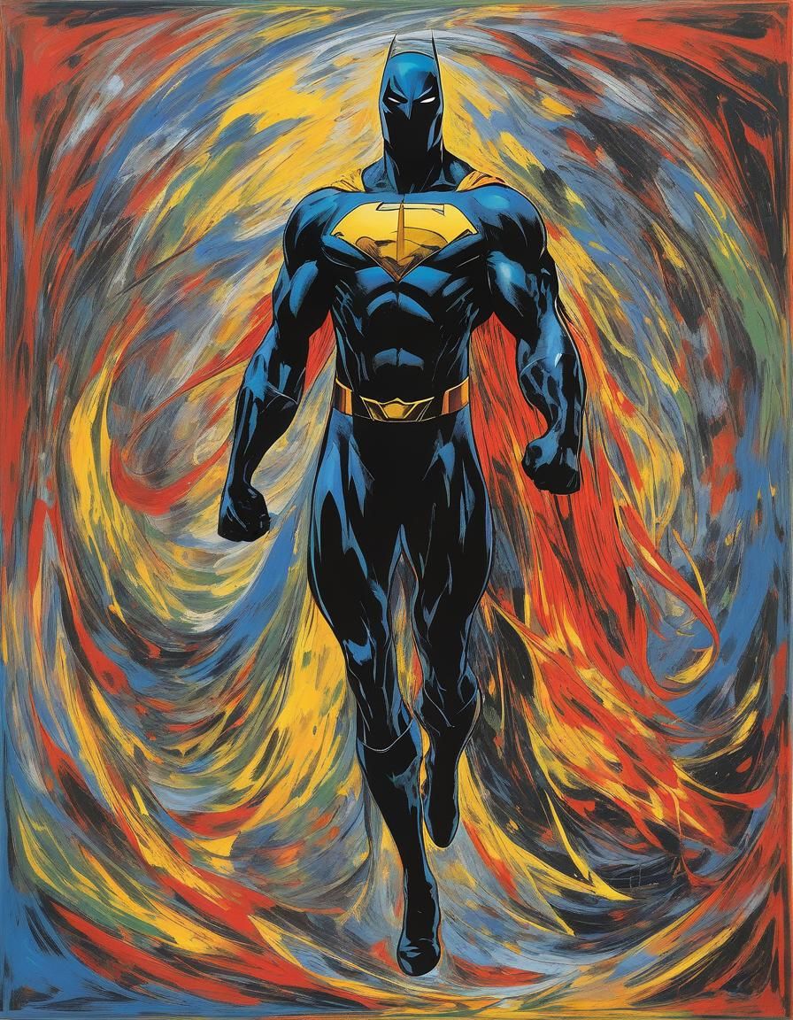 Epic Superhero in Cosmic Abstract Style