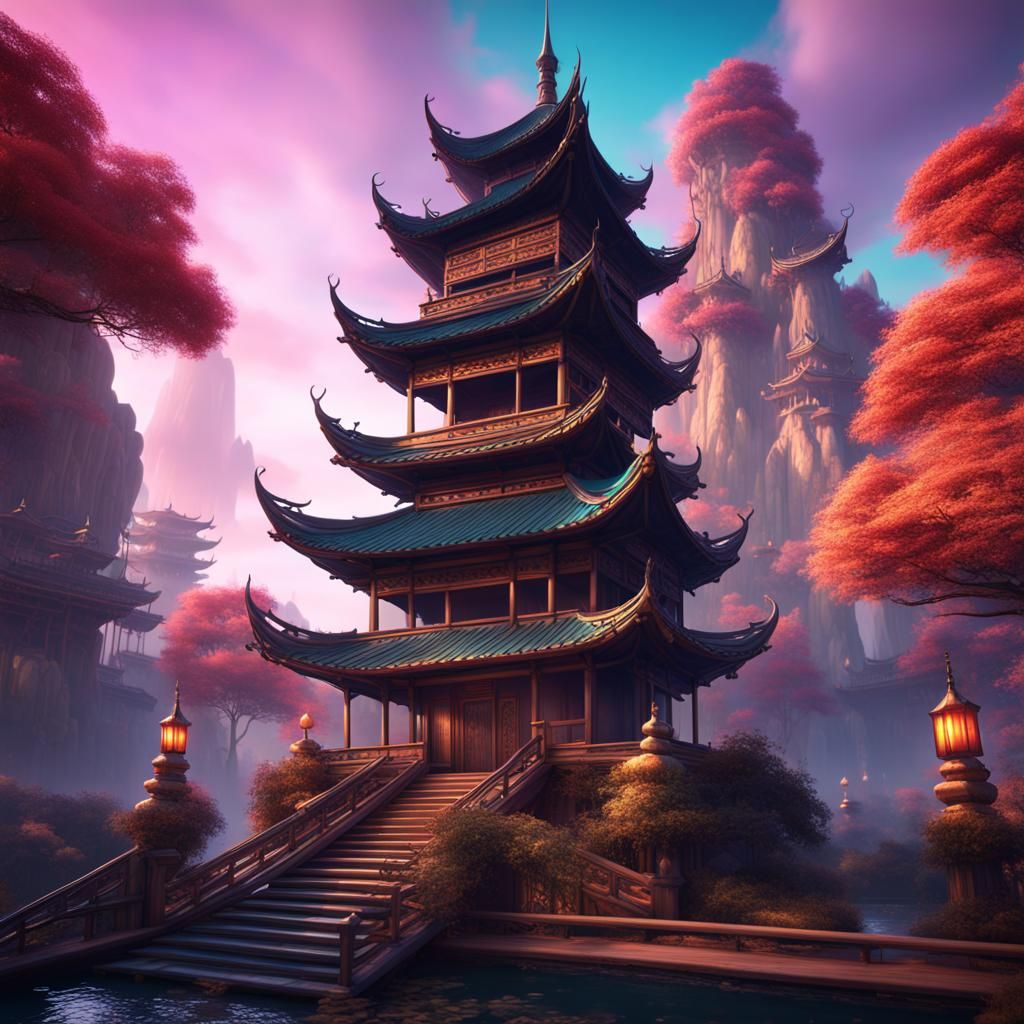 Dreamlike Pagoda in Fantasy Concept Art