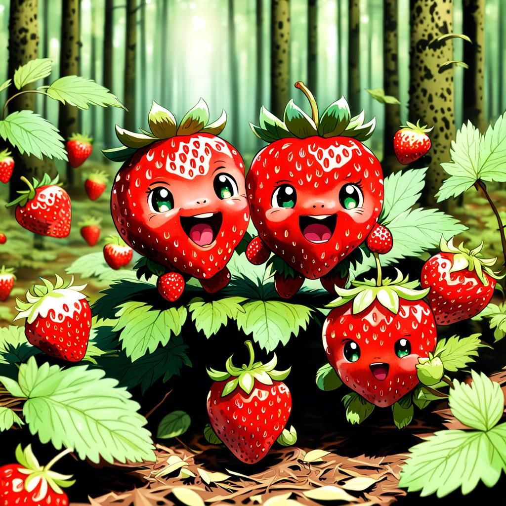 Chibi Strawberries Dancing in the Forest