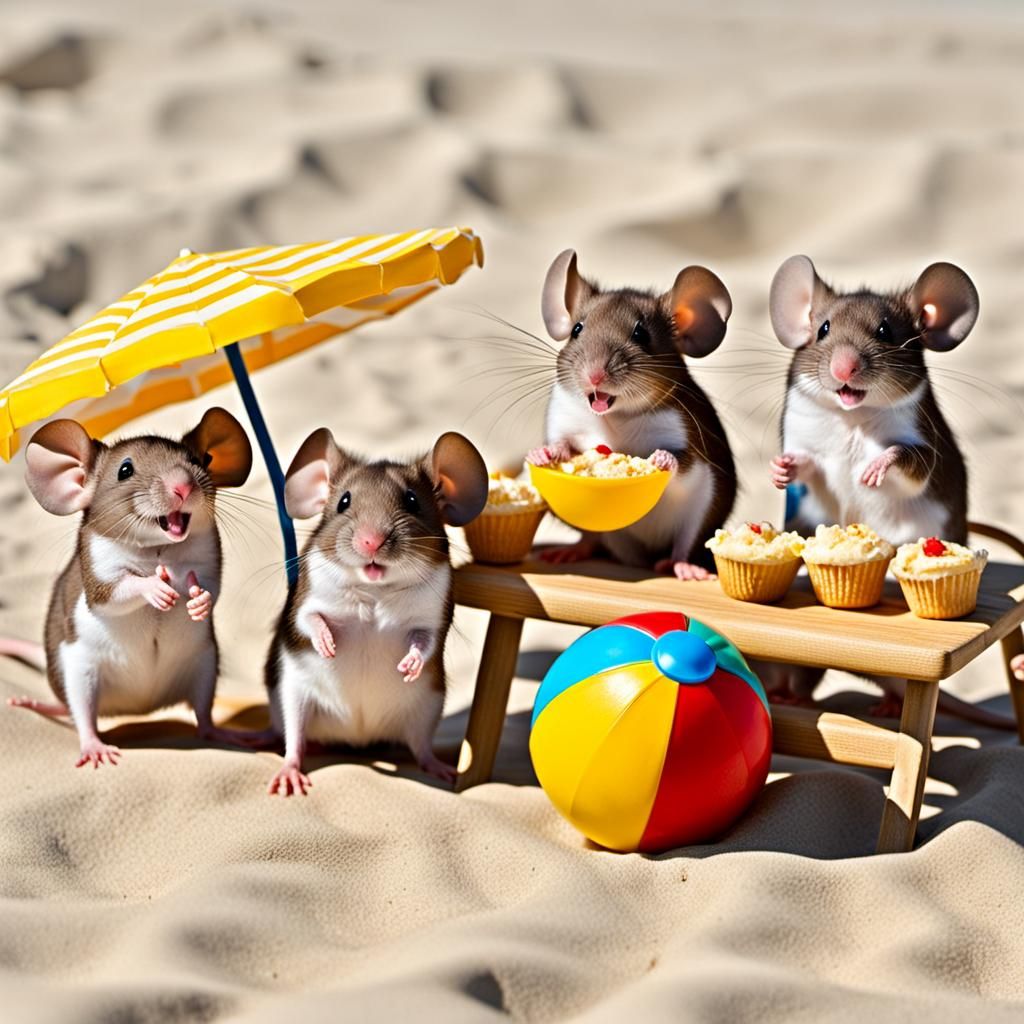 Mice Having Fun at a Beach Party
