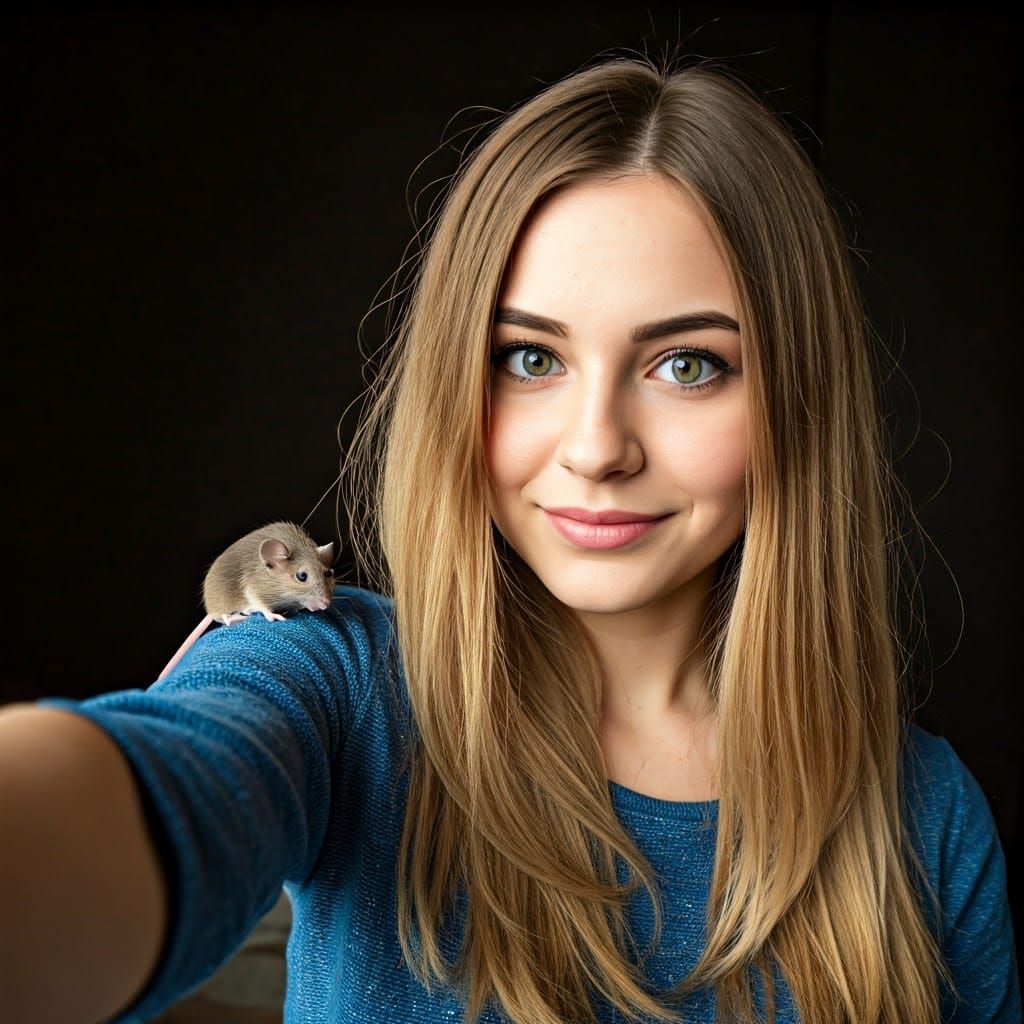 Girl's Selfie with Mouse in Photo-Realistic Style