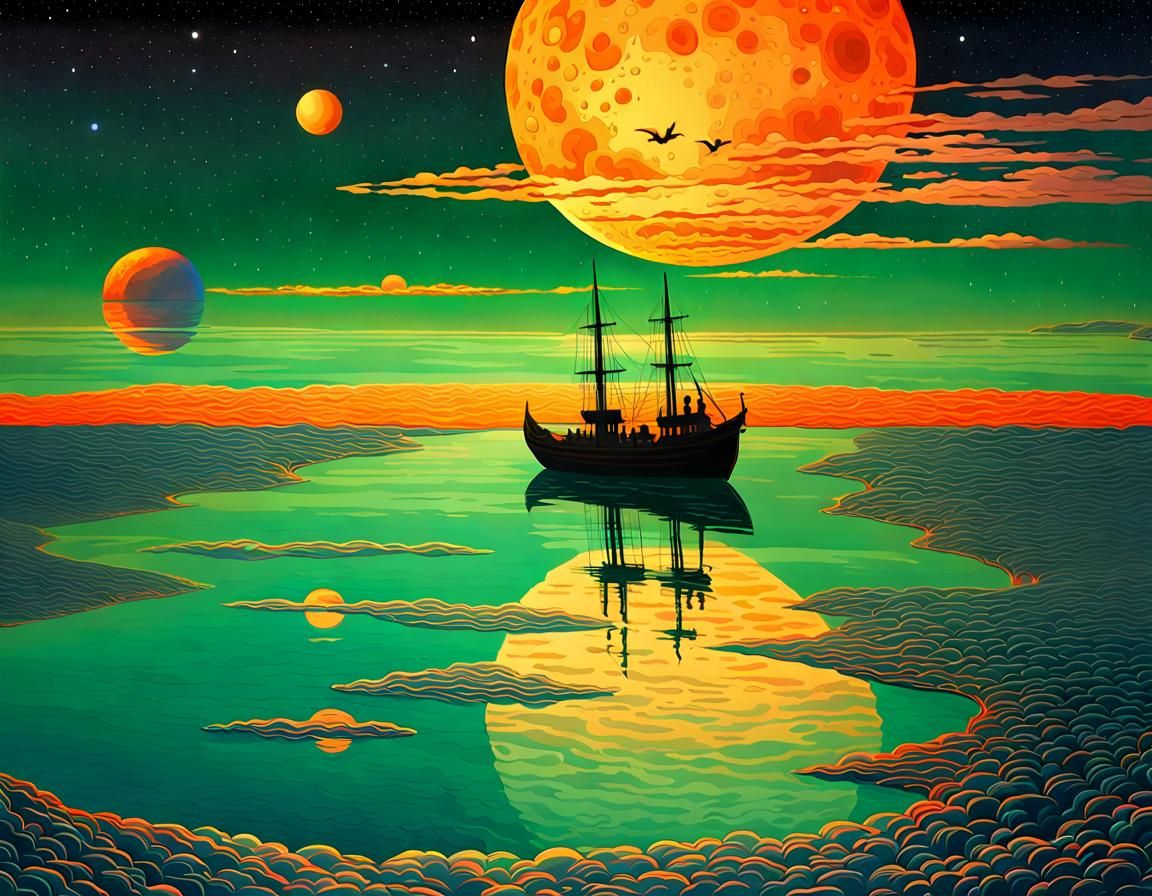 Panthalassic Planet with Two Suns, Bird's Eye View