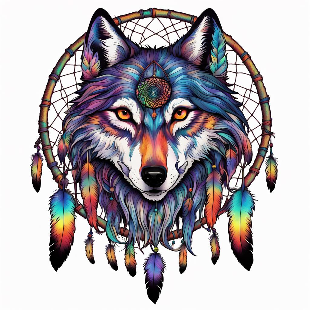 Psychedelic Wolf Dreamcatcher: Ethereal Art