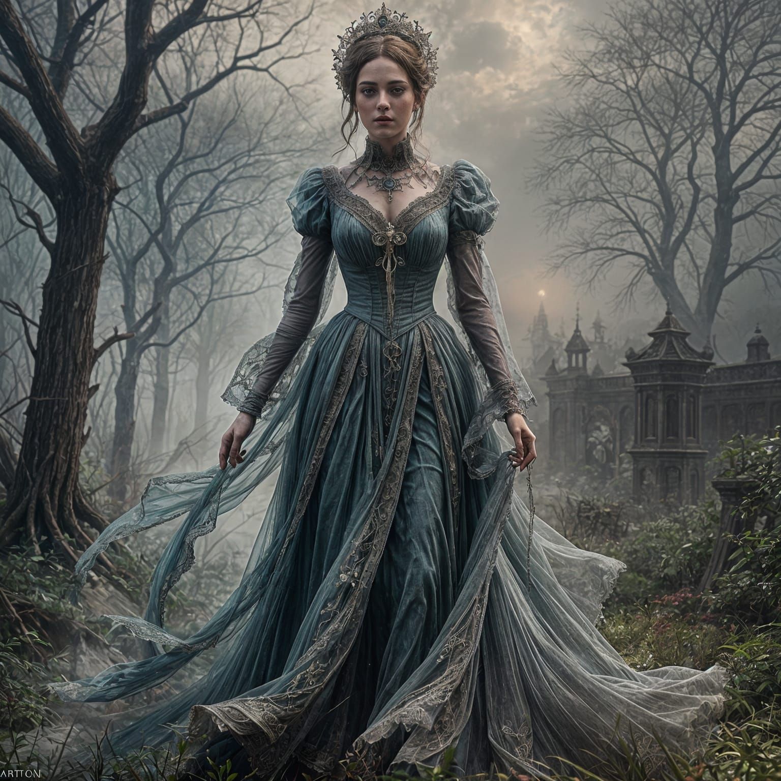 Ethereal Victorian Lady Apparition in Detailed Digital Paint...