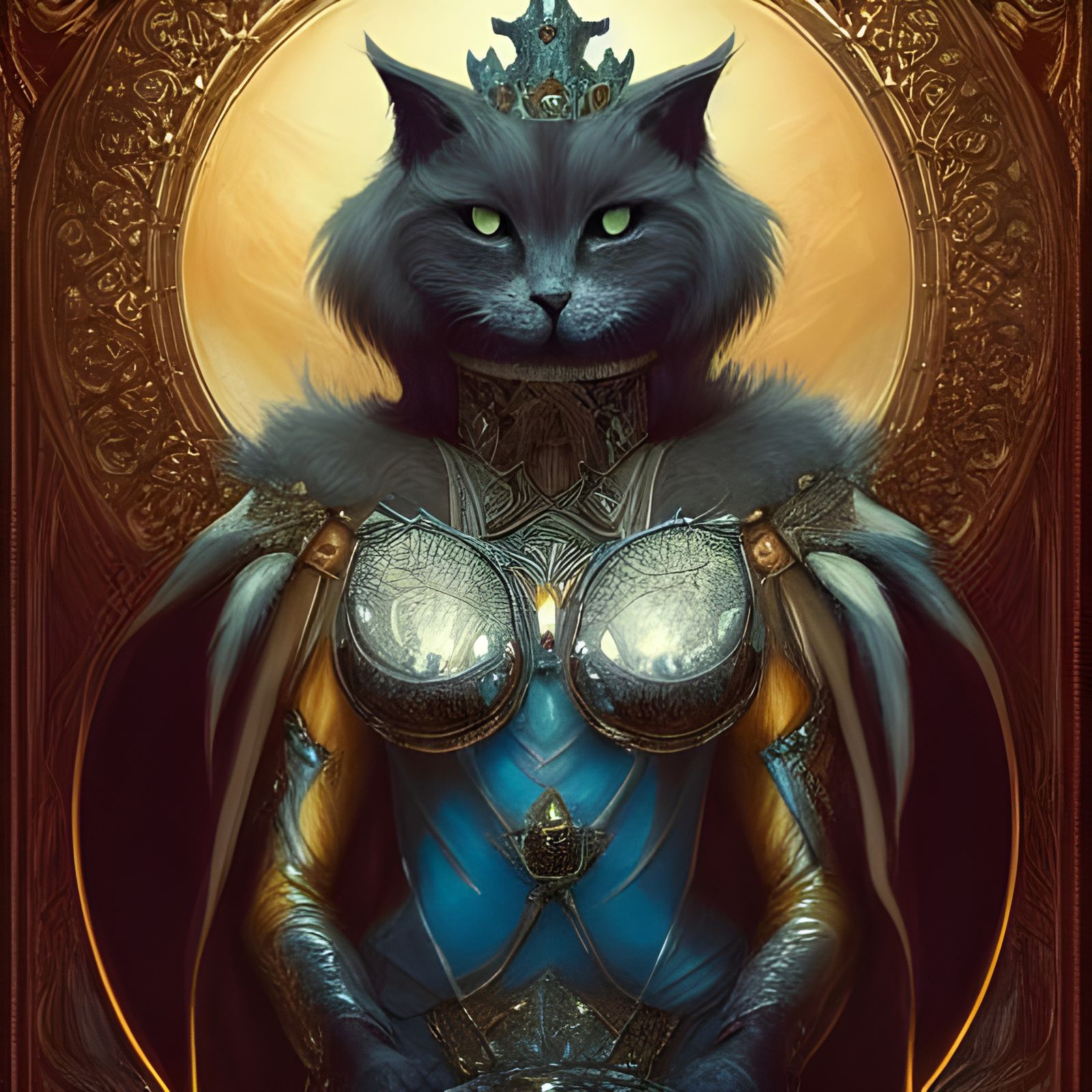 Majestic Cat King on Throne with Dragon