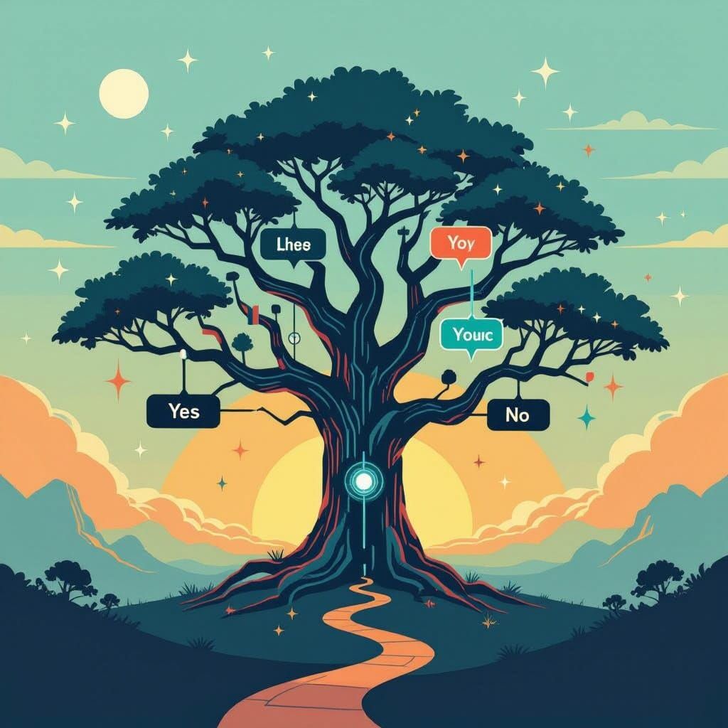 Decision Tree: Yes/No Path in Futuristic Style