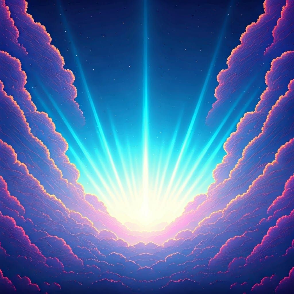 Cosmic Sky with Pink Clouds in Neo-Impressionist Style