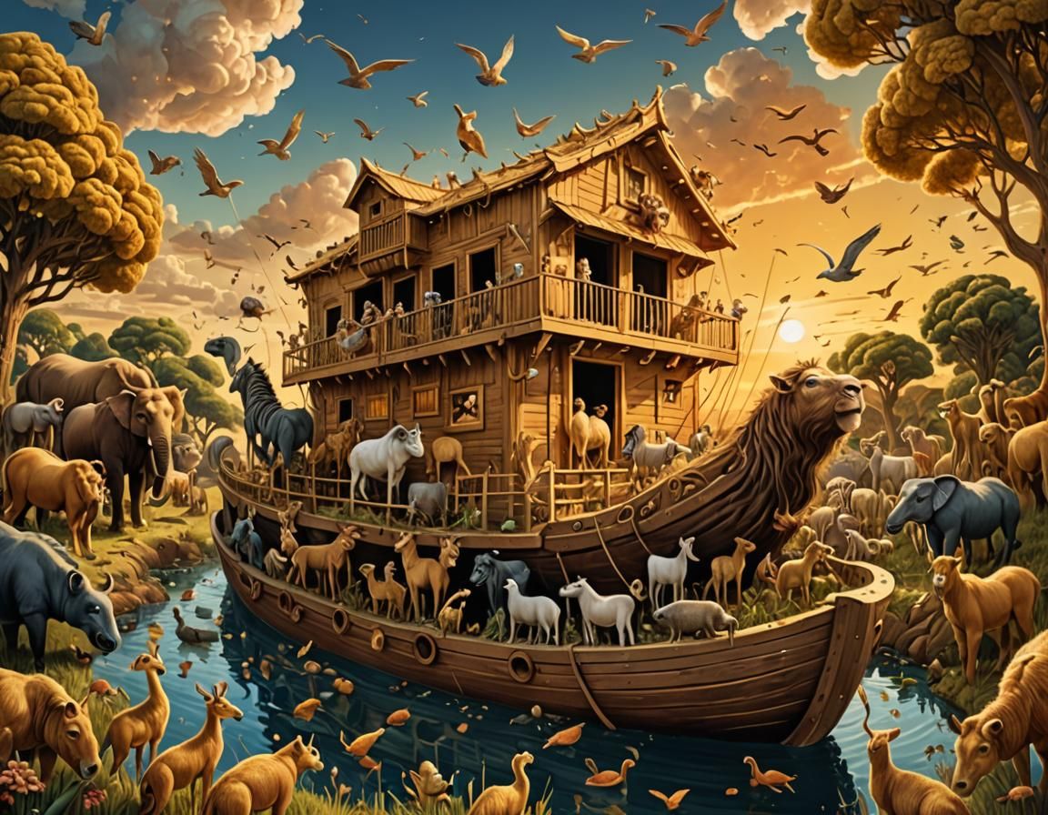 Surreal Noah's Ark Bio Art in Golden Hour